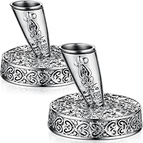 Tenare 2 Pieces Vintage Round Metal Feather Pen Holder Insertion Pen Holder Feather Quill Stand Desktop Dip Pens Base for Office Supplies Student Present(Silver) - Image 1