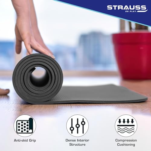 STRAUSS EVA Yoga Mat with Carry Strap | Non-Slip, Eco-Friendly & Durable | Lightweight Workout Mat for Yoga, Pilates, Fitness | Ideal for Home & Gym, Men & Women | 4mm (Black) - Image 3