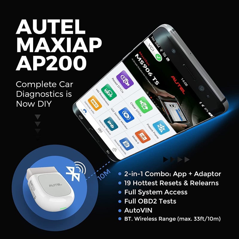 Autel Autel MaxiAP AP200 OBD2 Scanner Bluetooth Adapter with All System Diagnoses 19 Special Functions AutoVin (Bluetooth Edition of MaxiCom MK808)  - Image 2