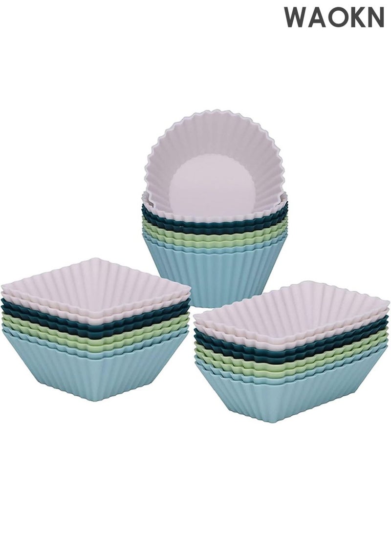 WAOKN 24Pcs Reusable Silicone Muffin Cases - Non-Stick Baking Cups for Muffins, Cupcakes & Desserts - Dishwasher & Oven Safe BPA-Free Silicone Bakeware (-40°F to 450°F) - Vibrant Multicolor Baking Molds for Easy Release & Party Decor - Image 1