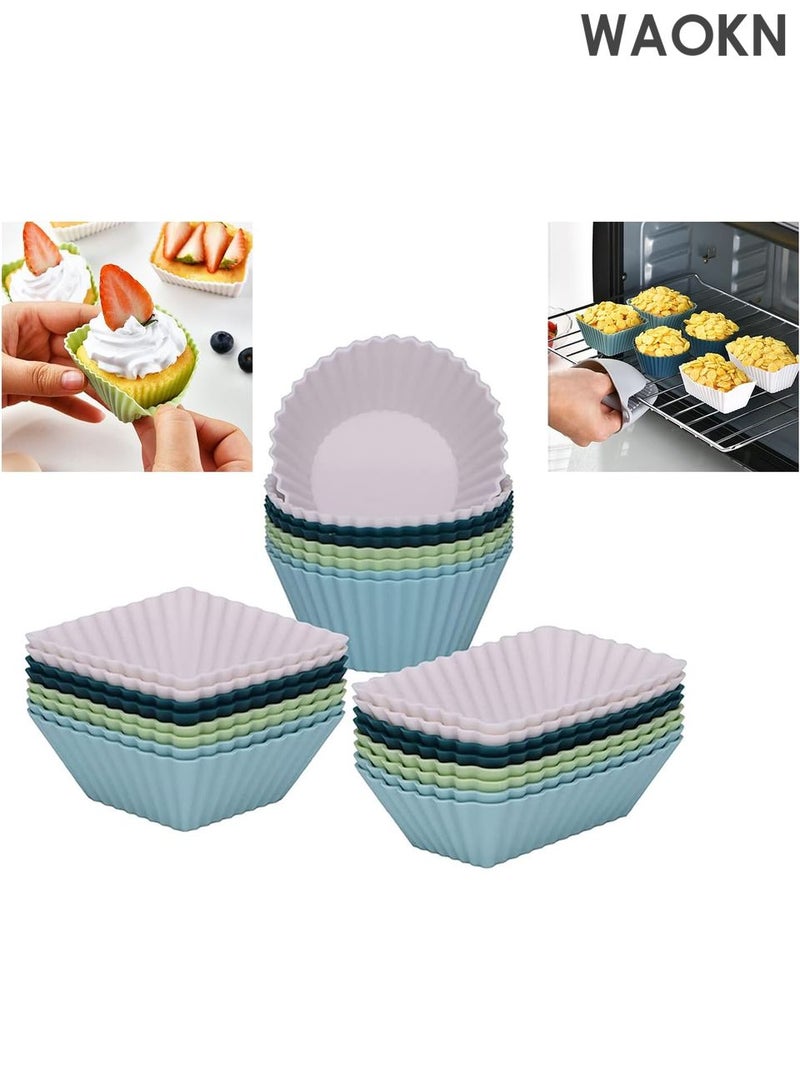 WAOKN 24Pcs Reusable Silicone Muffin Cases - Non-Stick Baking Cups for Muffins, Cupcakes & Desserts - Dishwasher & Oven Safe BPA-Free Silicone Bakeware (-40°F to 450°F) - Vibrant Multicolor Baking Molds for Easy Release & Party Decor - Image 5