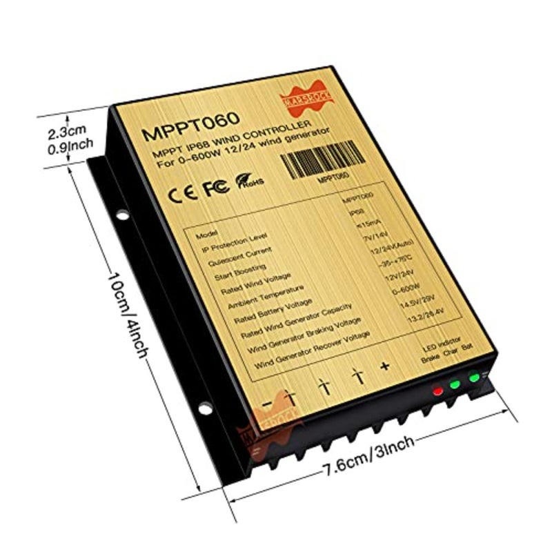 0~600w Mini Wind Charge Discharge MPPT Controller IP67 Waterproof Regular Auto Match Wind Output DC AC 12/24v Voltage Wind Power System Ternary Lithium LFP Lead-Acid Gel Battery - Image 2