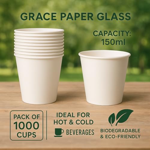 Grace Paper Glass 150 ml White Pack of 1000 Gold Quality Paper Cup Disposable for Party, Paper Cups for Hot and Cold Beverages (Pack of 1000) - Image 2