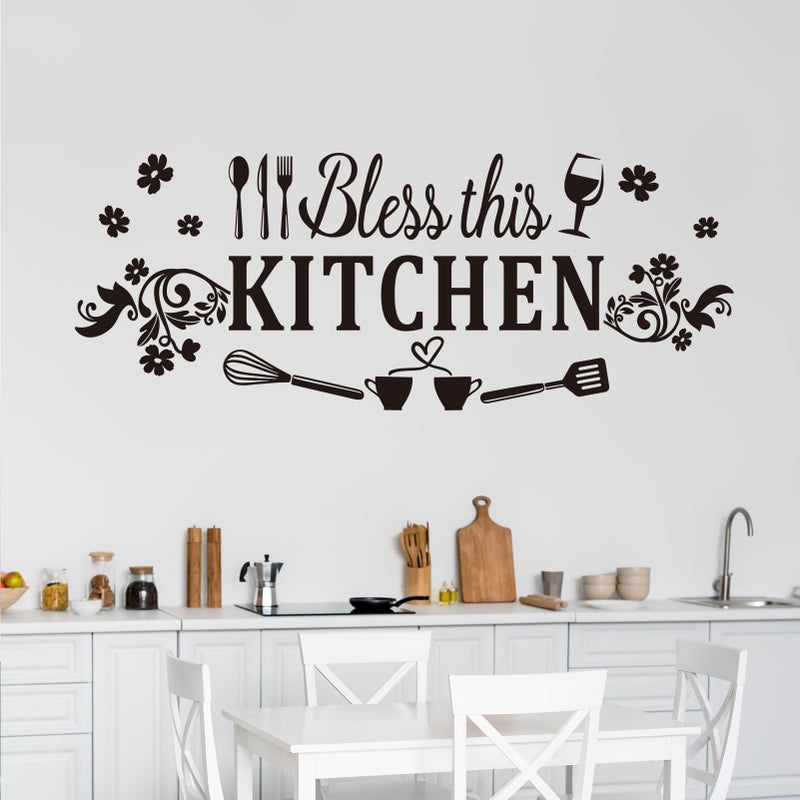 VODOE Family Quotes Wall Stickers for Kitchen: Inspirational Home Vinyl Art Wall Decals for Dining Room Living Room Pantry - Bless This Kitchen 23" X 9" - Image 1