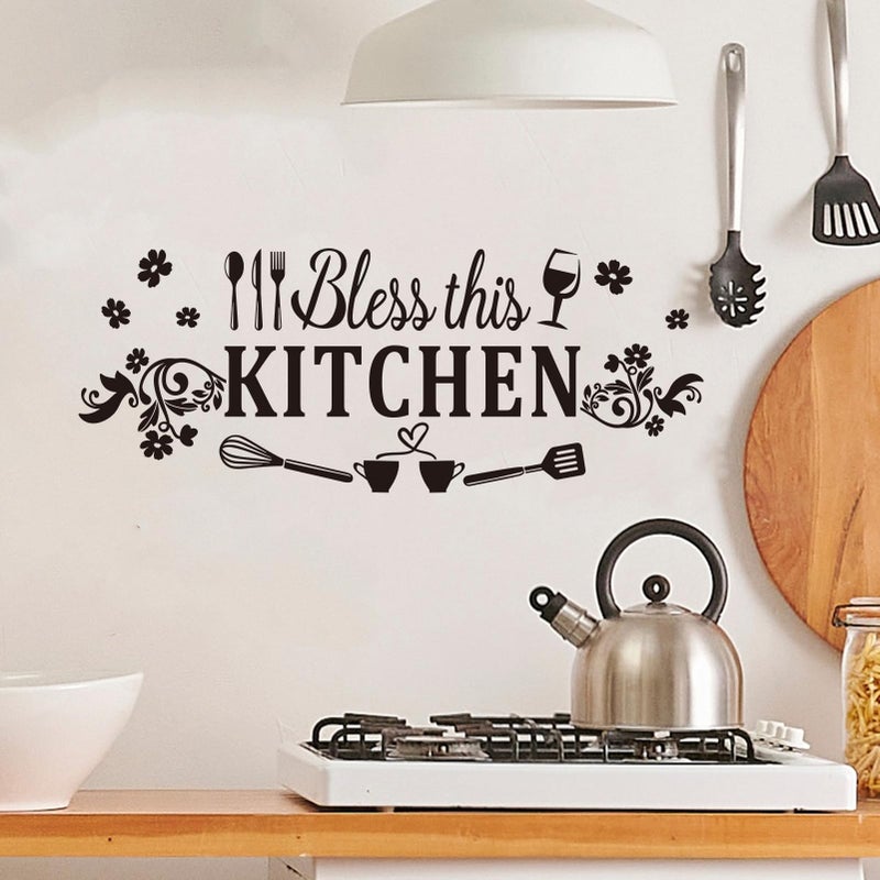VODOE Family Quotes Wall Stickers for Kitchen: Inspirational Home Vinyl Art Wall Decals for Dining Room Living Room Pantry - Bless This Kitchen 23" X 9" - Image 4