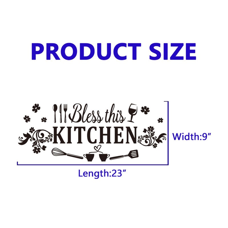 VODOE Family Quotes Wall Stickers for Kitchen: Inspirational Home Vinyl Art Wall Decals for Dining Room Living Room Pantry - Bless This Kitchen 23" X 9" - Image 3