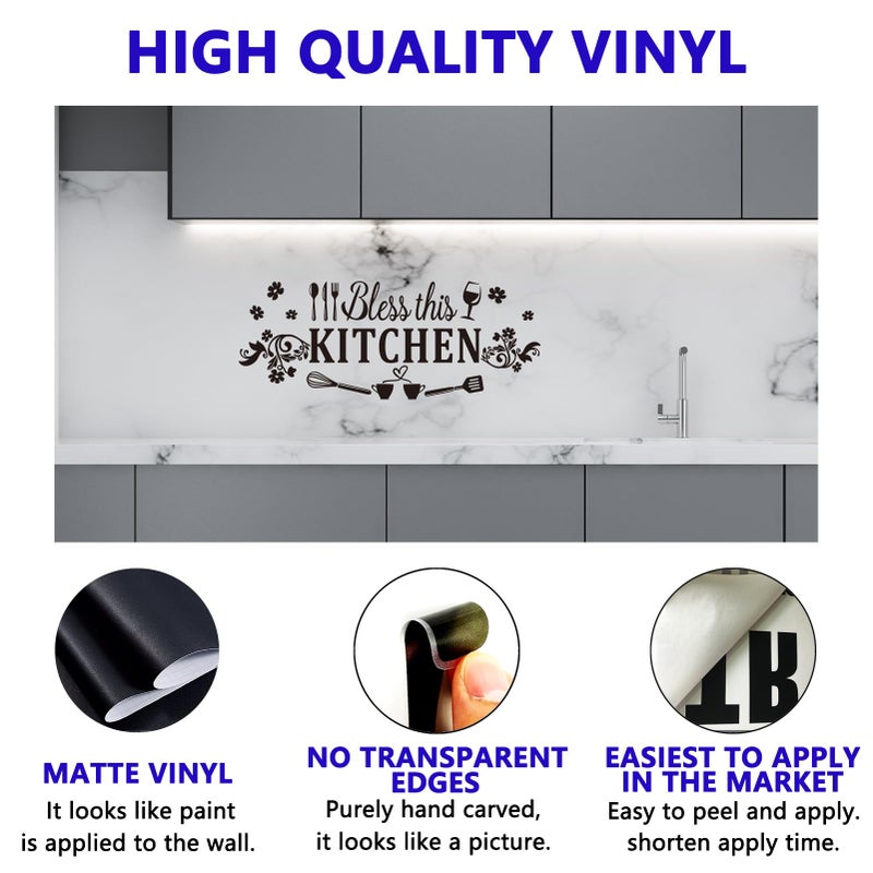 VODOE Family Quotes Wall Stickers for Kitchen: Inspirational Home Vinyl Art Wall Decals for Dining Room Living Room Pantry - Bless This Kitchen 23" X 9" - Image 2