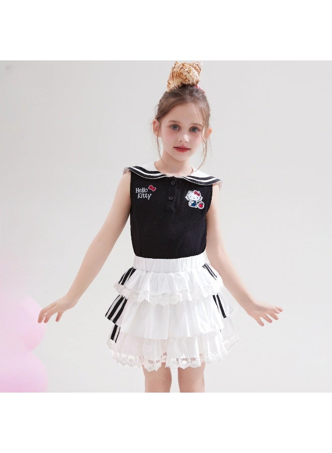 هالو كيتي مرحبا كيتي الفتيات الصيف دعوى جديدة كلية نمط تنورة قصيرة بلا أكمام تي شيرت قطعتين ملابس الأطفال هدية للعائلة والأصدقاء - Image 1