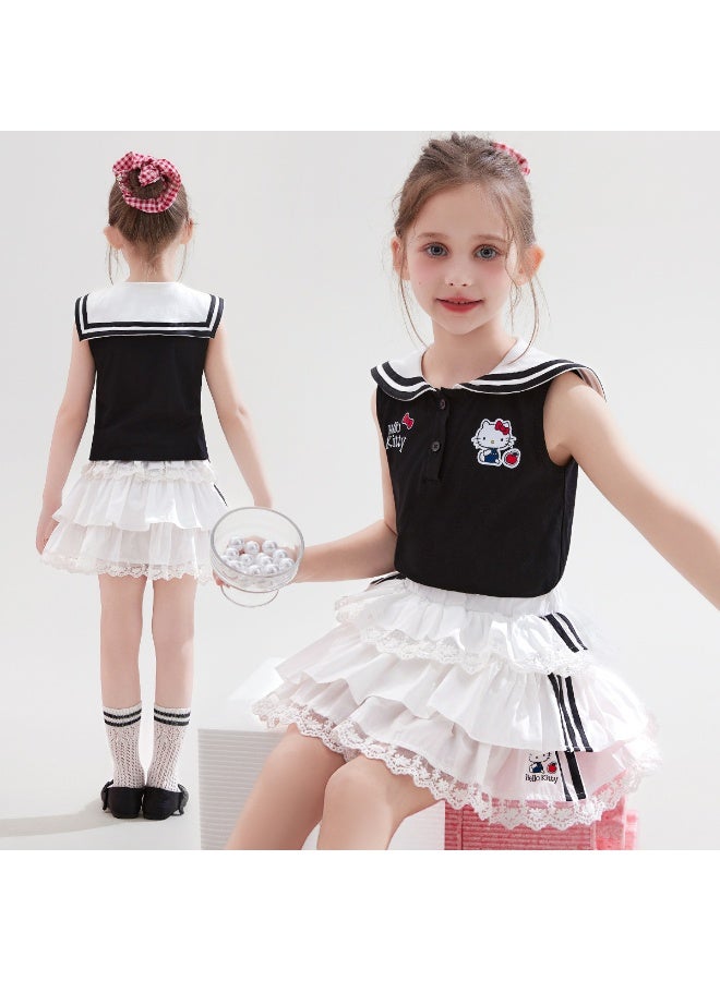 هالو كيتي مرحبا كيتي الفتيات الصيف دعوى جديدة كلية نمط تنورة قصيرة بلا أكمام تي شيرت قطعتين ملابس الأطفال هدية للعائلة والأصدقاء - Image 3