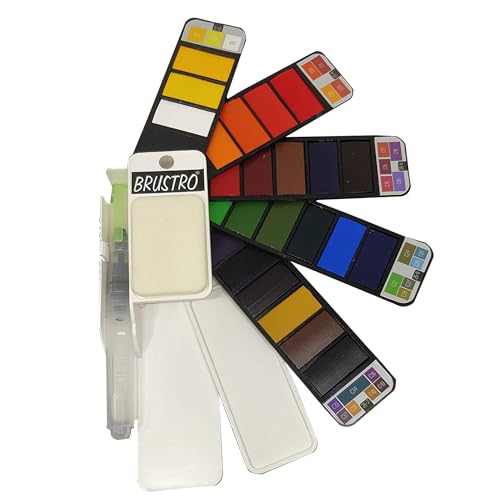 BRUSTRO Artists Watercolour Travel Pan Set of 25 Colours | Foldable, Rich Pigment, Vibrant Colors, Ideal for Plein Air Painting, Professional Use, Fine Art Students (Includes Mixing Palette) - Image 1