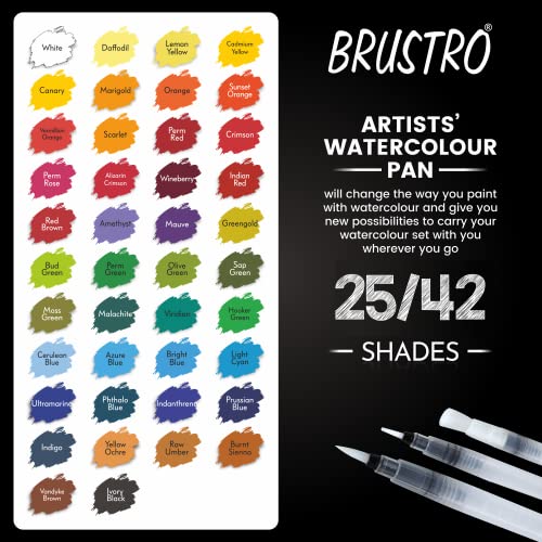 BRUSTRO Artists Watercolour Travel Pan Set of 25 Colours | Foldable, Rich Pigment, Vibrant Colors, Ideal for Plein Air Painting, Professional Use, Fine Art Students (Includes Mixing Palette) - Image 4