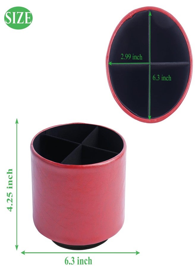 Hennaja Round Leather Art Supply Organizer,Remote Control Holder,360 Degree Spinning,Multi-Functional Pencil Holder,4 Compartments Desktop Stationary Organizer(1-Oil Red) - Image 2