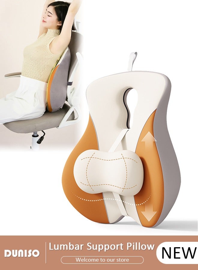DUNISO Adjustable Lumbar Support Pillow, Improve Lower Back Pain Relief and Sitting Posture, Adjustable Slider, Ergonomic Memory Foam Back Cushion for Long Sitting, Back Support Pillow for Office Chair Car Plane - Image 1