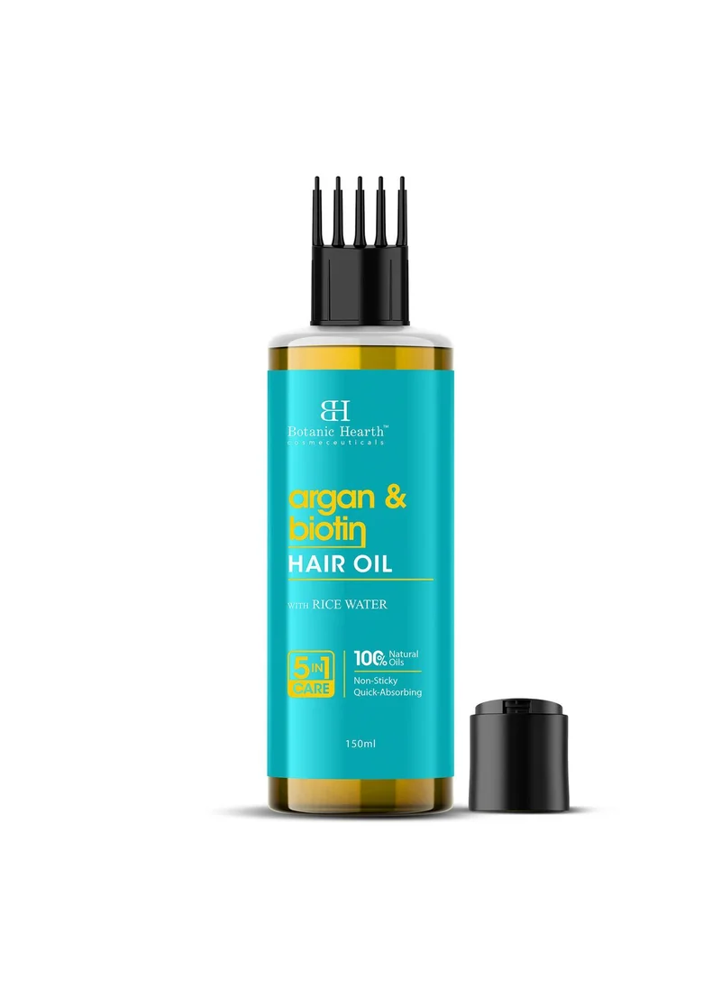 بوتانيك هيرث Botanic Hearth Argan & Biotin Hair Oil – 150ml – Deeply Moisturizes & Strengthens Hair, Boosts Volume, Promotes Healthy Hair Growth with Argan Oil & Biotin, Cruelty-Free & Paraben-Free