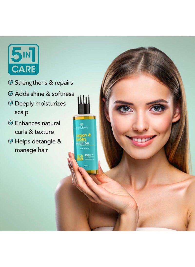 Botanic Hearth Botanic Hearth Argan & Biotin Hair Oil – 150ml – Deeply Moisturizes & Strengthens Hair, Boosts Volume, Promotes Healthy Hair Growth with Argan Oil & Biotin, Cruelty-Free & Paraben-Free  - Image 4