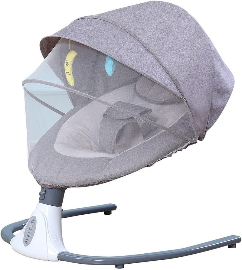 Baby Rocker Automatic Baby Swing Crib Electric Rocking Chair Smart Bluetooth Electric Cradle With Remote control and Mosquito Net Newborn(Silver gray) - Image 1