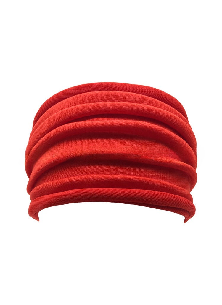 Generic Ladies Ruched Headband Fashion Wide Elastic Turban Sweatband Red 
