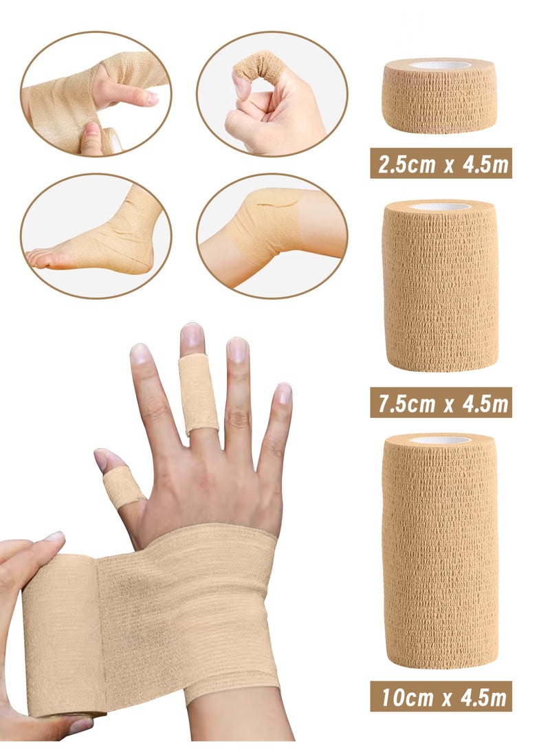 3 Rolls Self-Adhesive Elastic Bandage, 4.5m Breathable Cohesive Bandage Wrap, Non-Stick Hair Medical Tape for Wrist, Knee, Ankle, Pet & Sports Injury - Image 1
