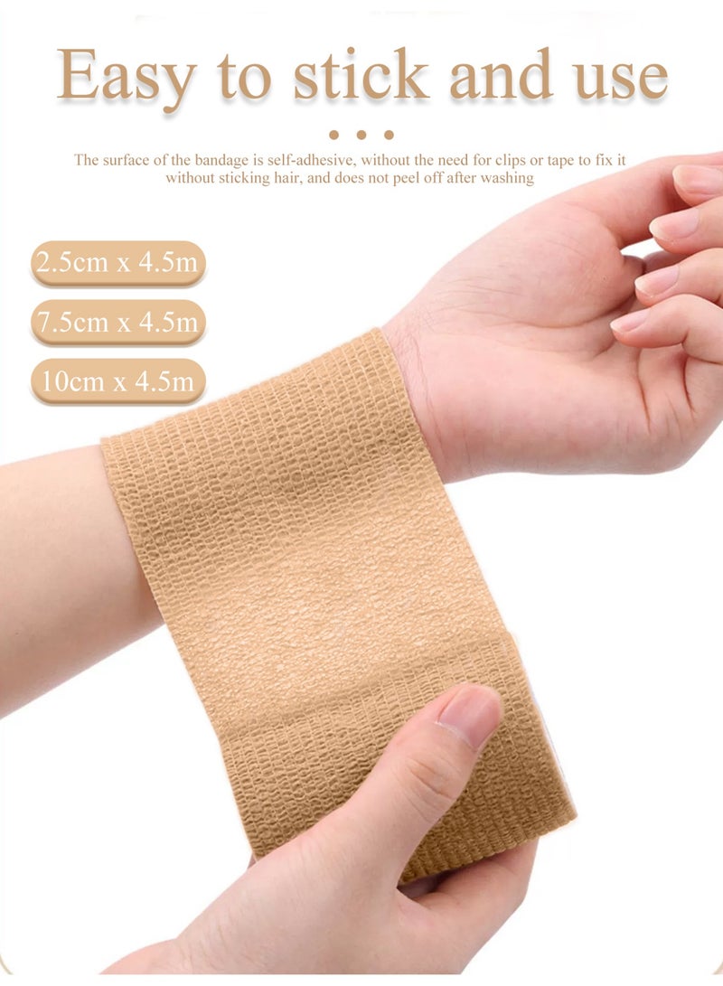 3 Rolls Self-Adhesive Elastic Bandage, 4.5m Breathable Cohesive Bandage Wrap, Non-Stick Hair Medical Tape for Wrist, Knee, Ankle, Pet & Sports Injury - Image 2