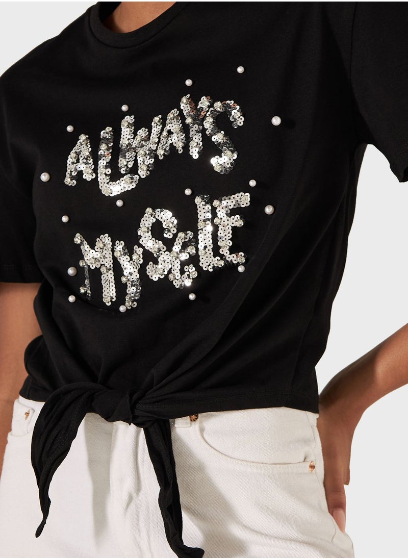 2Xtremz - Embellished Knot Detail T-Shirt - Image 1