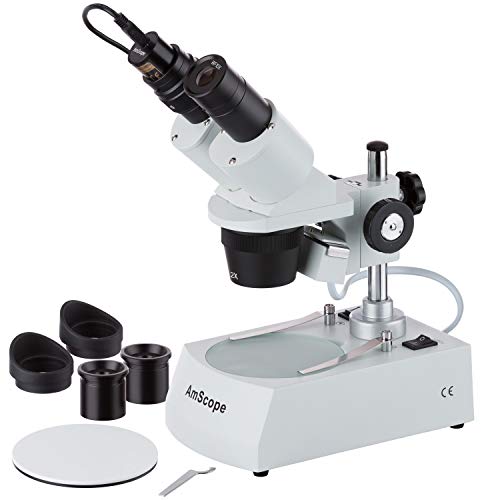 AmScope SE306R-PZ-E Digital Forward-Mounted Binocular Stereo Microscope, WF10x and WF20x Eyepieces, 20X/40X/80X Magnification, 2X and 4X Objectives, Upper and Lower Halogen Lighting, Reversible Black/White Stage Plate, Pillar Stand, 120V, Includes 0.3MP Camera and Software - Image 5