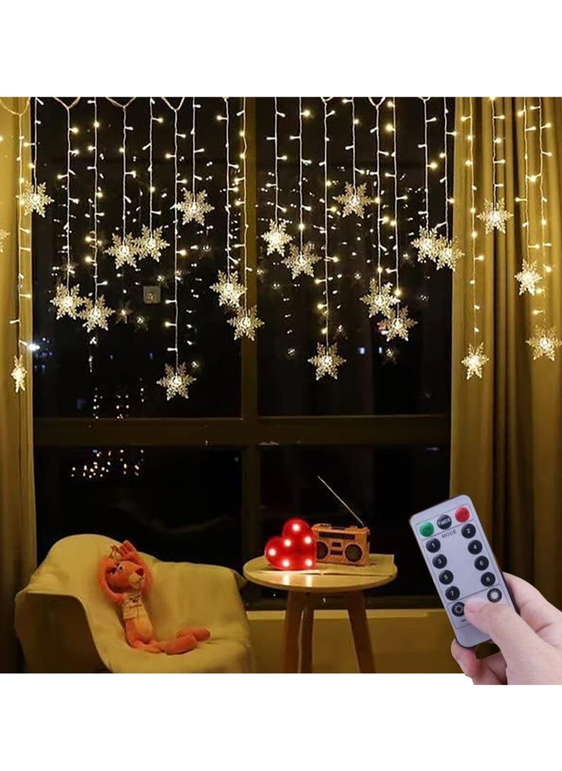 تابيت أضواء ستائر LED، 13 قدم/4 أمتار 96 مصباحًا ستائريًا على شكل ندفة ثلج LED، أضواء ستائر نافذة قابلة للتوصيل بالذاكرة مع 8 أوضاع للديكور لأعياد الميلاد وحفلات الزفاف والحفلات والجدران وديكورات المنزل (أبيض دافئ، طاقة شمسية)  - Image 1