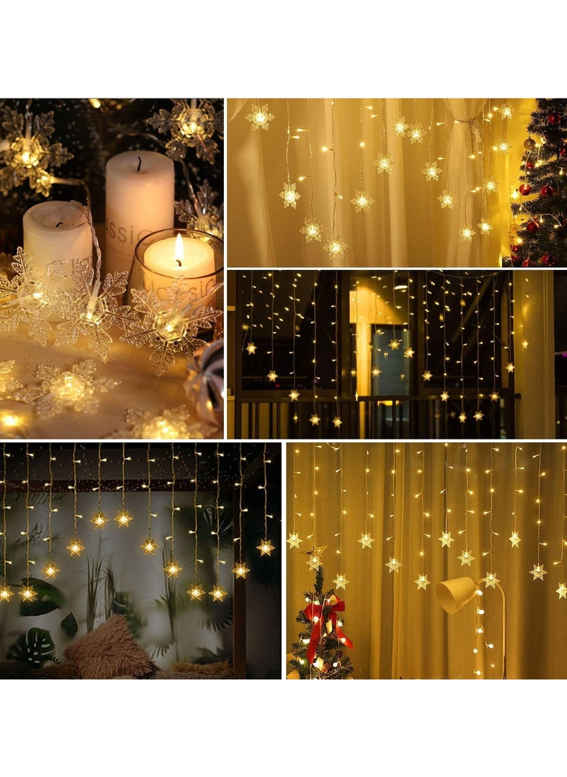 تابيت أضواء ستائر LED، 13 قدم/4 أمتار 96 مصباحًا ستائريًا على شكل ندفة ثلج LED، أضواء ستائر نافذة قابلة للتوصيل بالذاكرة مع 8 أوضاع للديكور لأعياد الميلاد وحفلات الزفاف والحفلات والجدران وديكورات المنزل (أبيض دافئ، طاقة شمسية)  - Image 5