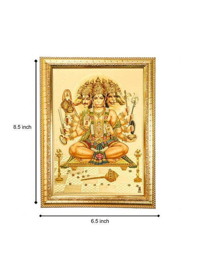 Hawai Panchmukhi Hanuman ji Bajrangbali Photo with Engineered Wood Wall Hanging Home Decor Religious Photo Frame for Home Office Pooja Room Shop Main Door Entrance, 8.5X7 inch, GLDFRM450 - Image 2