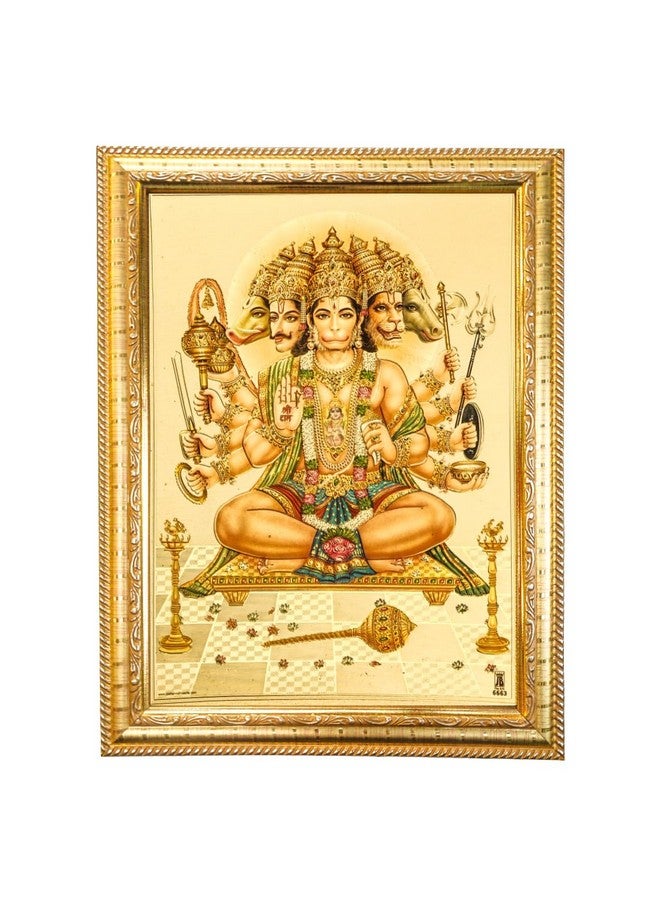 Hawai Panchmukhi Hanuman ji Bajrangbali Photo with Engineered Wood Wall Hanging Home Decor Religious Photo Frame for Home Office Pooja Room Shop Main Door Entrance, 8.5X7 inch, GLDFRM450 - Image 1