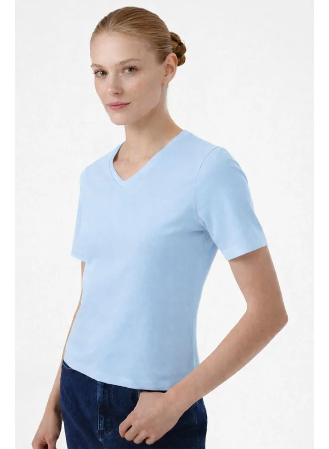 Mısırlı 1951 Baby Blue V-Neck Short Sleeve Women's T-Shirt