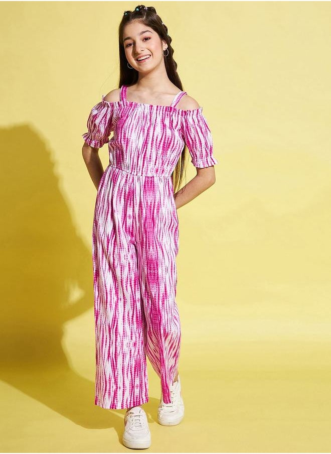 Stylo Bug - Tie-Dye Print Cold Shoulder Sleeve Jumpsuit by Styli - Image 1
