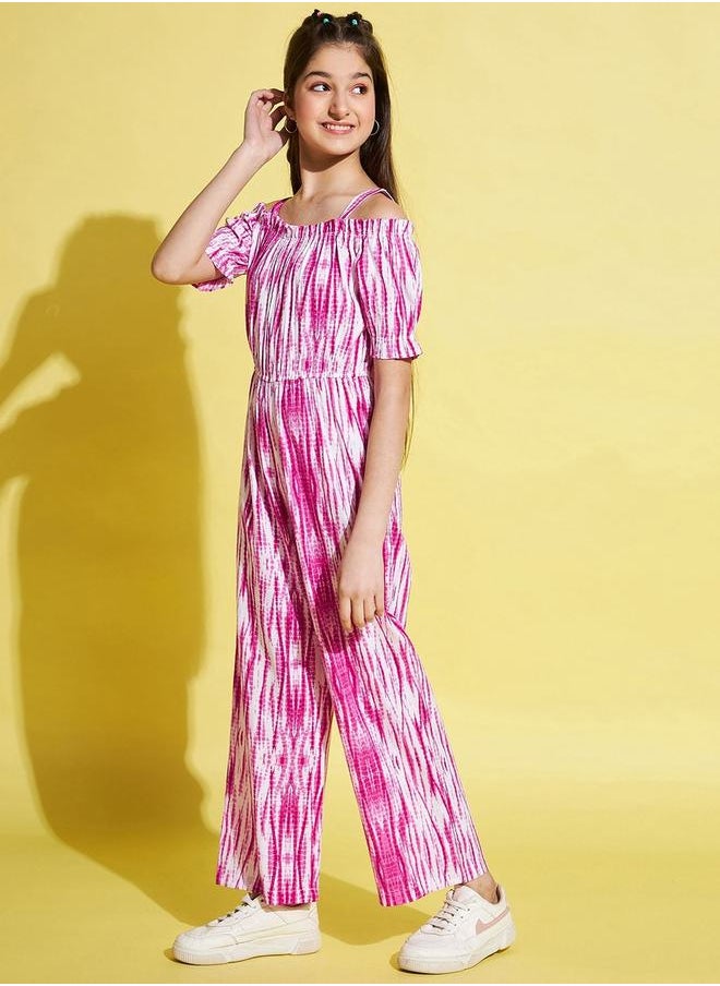 Stylo Bug - Tie-Dye Print Cold Shoulder Sleeve Jumpsuit by Styli - Image 1