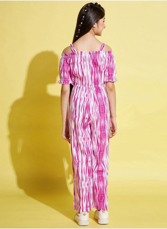 Stylo Bug - Tie-Dye Print Cold Shoulder Sleeve Jumpsuit by Styli - Image 1