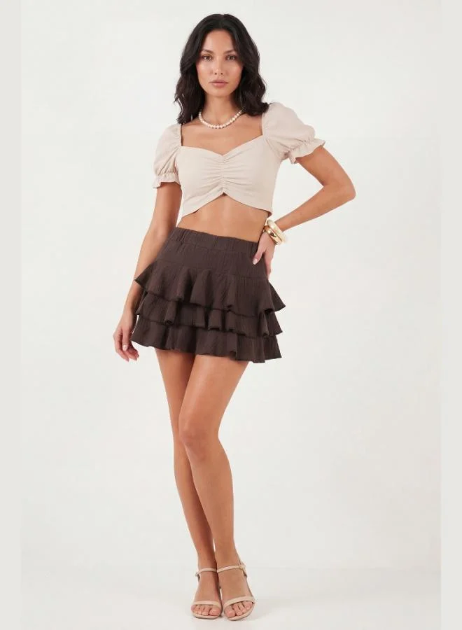 Lela  Lela Cotton Regular Fit Ruffled Mini Muslin Short Skirt Women's SKIRT 5866662 for Women | Best Price UAE