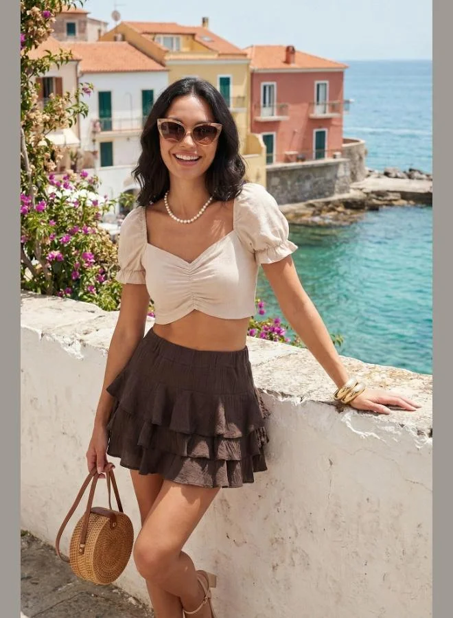 Lela Lela Cotton Regular Fit Ruffled Mini Muslin Short Skirt Women's SKIRT 5866662