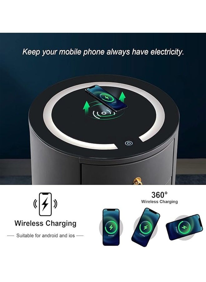 NKX Luxurious Nightstand Bedside Round Table with Smart Wireless Charging  - Image 3