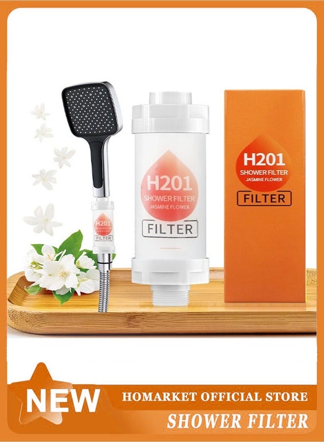 Shower Head Filter - Vitamin C Shower Infuser , Hard Water Softener, Chlorine u0026 Fluoride Shower Filter, Water Purifying Filtered Shower Head with Beads, Reduce Hair Loss u0026 Dry Skin Ideal for Hard Water (Jasmine Flower) - Image 1