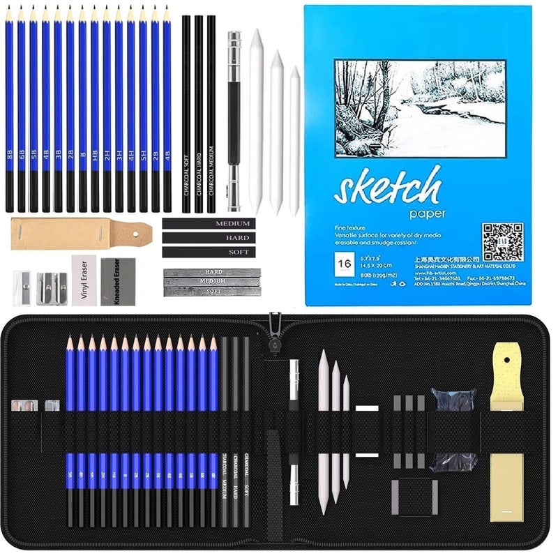 Wynhard Drawing Pencils Shading Pencils Set Drawing Kit Sketching Kit Sketch Pencils Set for Artists Charcoal Pencils for Artists Pencils for Artists Kit Graphite Pencil Set Artist Pencil Set 35 Pcs