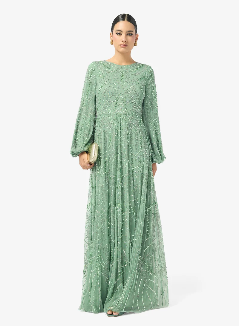 MARYISA  Embellished Long Sleeve Sequin Maxi Dress for Women | Best Price UAE