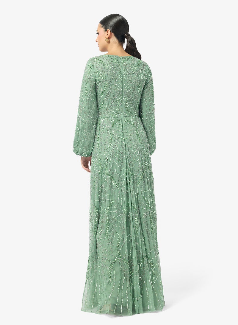 MARYISA Embellished Long Sleeve Sequin Maxi Dress - Image 2