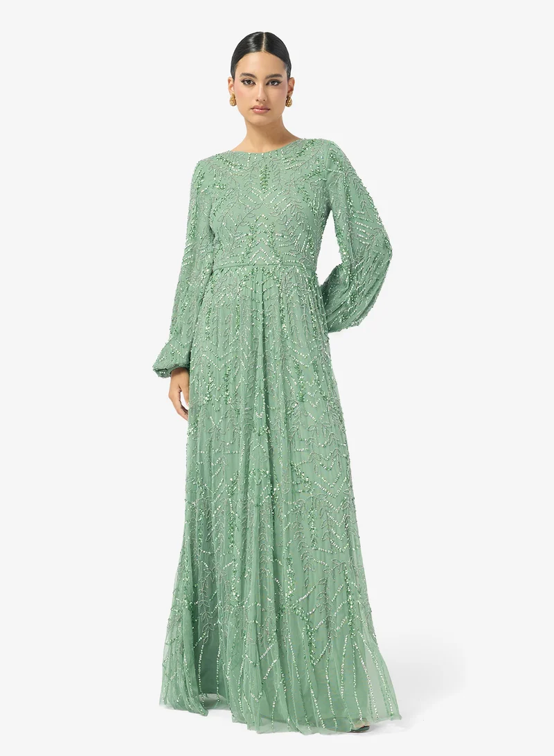 Embellished Long Sleeve Sequin Maxi Dress