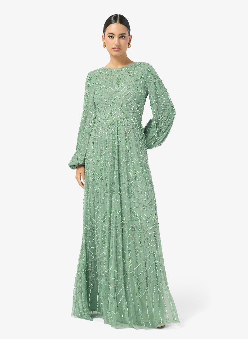 MARYISA Embellished Long Sleeve Sequin Maxi Dress - Image 1