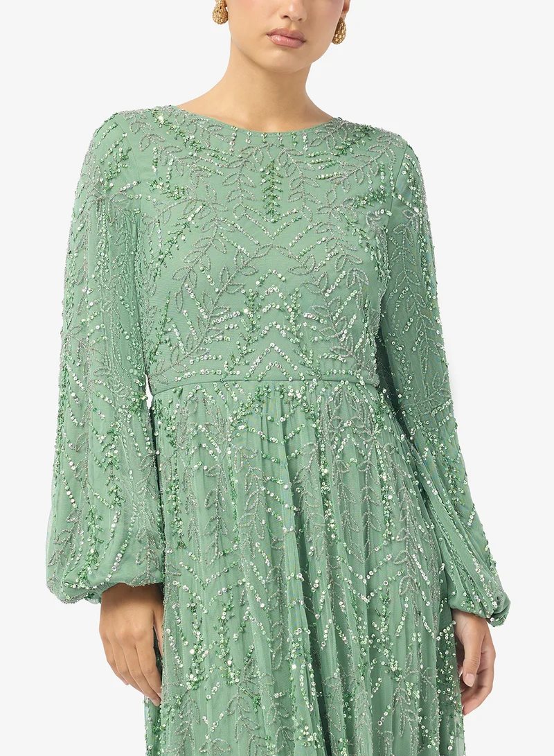 MARYISA  Embellished Long Sleeve Sequin Maxi Dress for Women | Best Price UAE