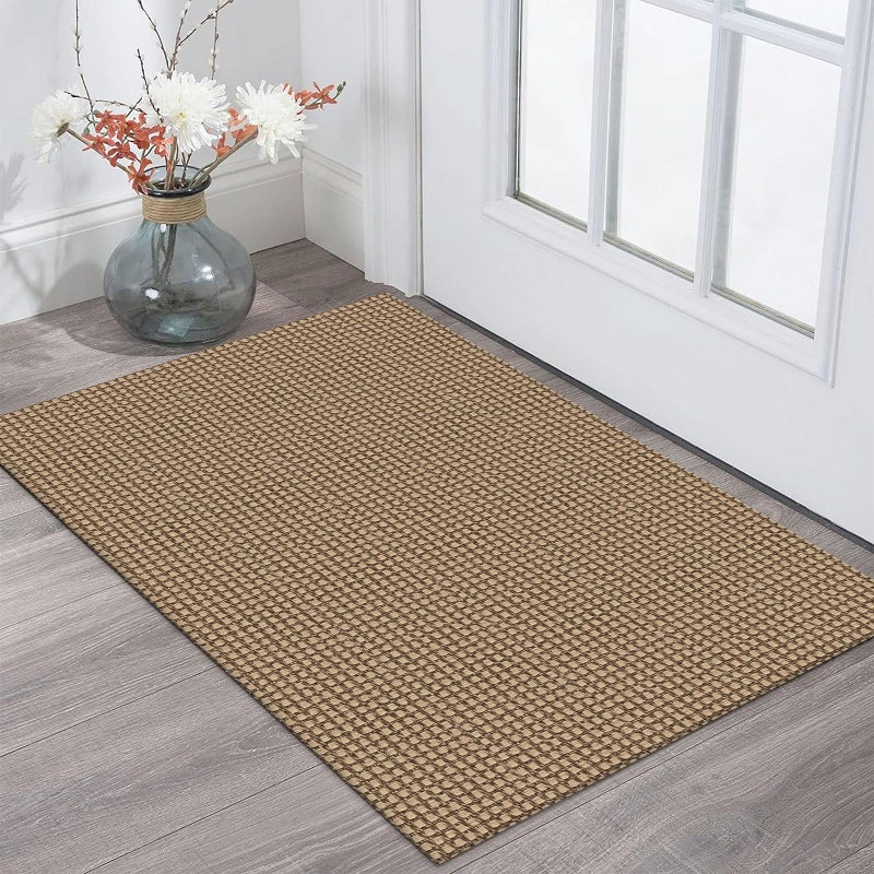 KOZYFLY Indoor Door Mat 2x3 ft Small Area Rugs Washable Front Door Mat Non Slip Rubber Backed Entryway Rug Cotton Entrance Doormat for Front Porch Bathroom Kitchen Bedroom, Tan/Orange/Brown - Image 1