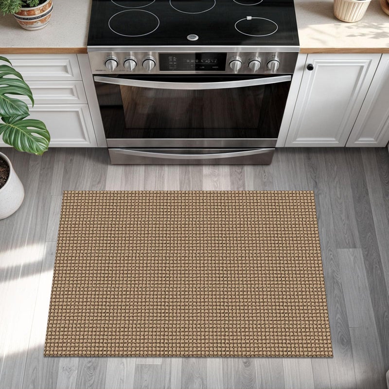 KOZYFLY Indoor Door Mat 2x3 ft Small Area Rugs Washable Front Door Mat Non Slip Rubber Backed Entryway Rug Cotton Entrance Doormat for Front Porch Bathroom Kitchen Bedroom, Tan/Orange/Brown - Image 2