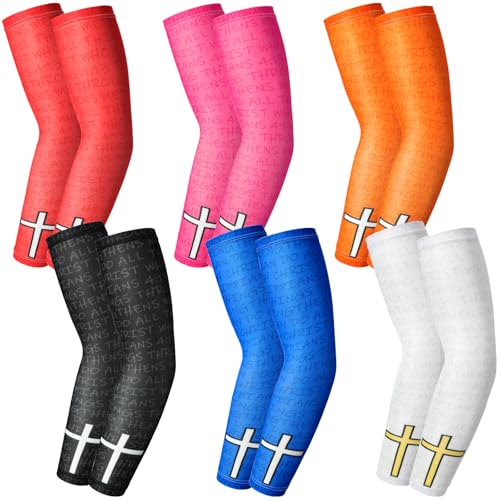 Shyyween 6 Pair Ice Cream Drip Baseball Arm Sleeve Youth Cross Sun Protection Compression Arm Sleeve American Flag Sport GiftFaith CrossSmall - Image 1