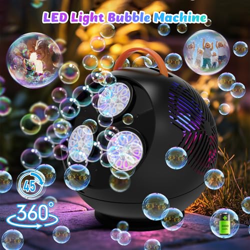 IFLOVE Bubble Machine for Kids Toddlers45360 Auto Rotatable Spherical Bubble Maker Toy with LED LightRechargeable Bubble Blower for 3 4 5 Year OldWedding Party Easter Birthday Gifts Spherical Black - Image 5