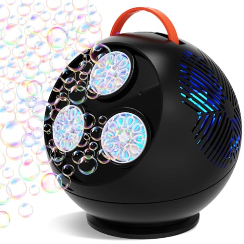 IFLOVE Bubble Machine for Kids Toddlers45360 Auto Rotatable Spherical Bubble Maker Toy with LED LightRechargeable Bubble Blower for 3 4 5 Year OldWedding Party Easter Birthday Gifts Spherical Black - Image 1
