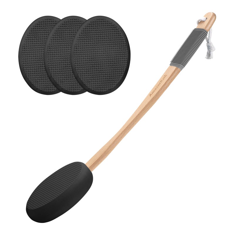AmazerBath Lotion Applicator for Back, Feet, 4 Replaceable Pads with 1 Long Handled, Back Sunscreen Applicator for Elderly, Women, Apply Cream Medicine Skin Cream Moisturizer Sunscreen Tanner, Black - Image 1