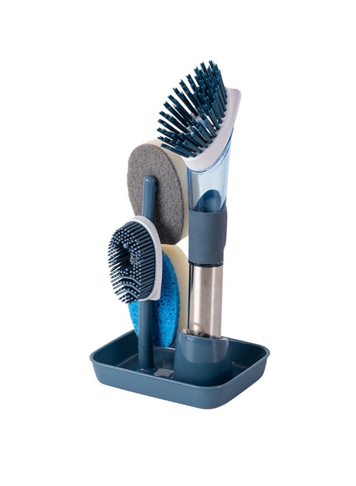 general Long Handle Pot Brush Set with Drain Tray Duty Dish Scrubber for Removing Grease and Stains Kitchen Cleaning Tools - Image 1